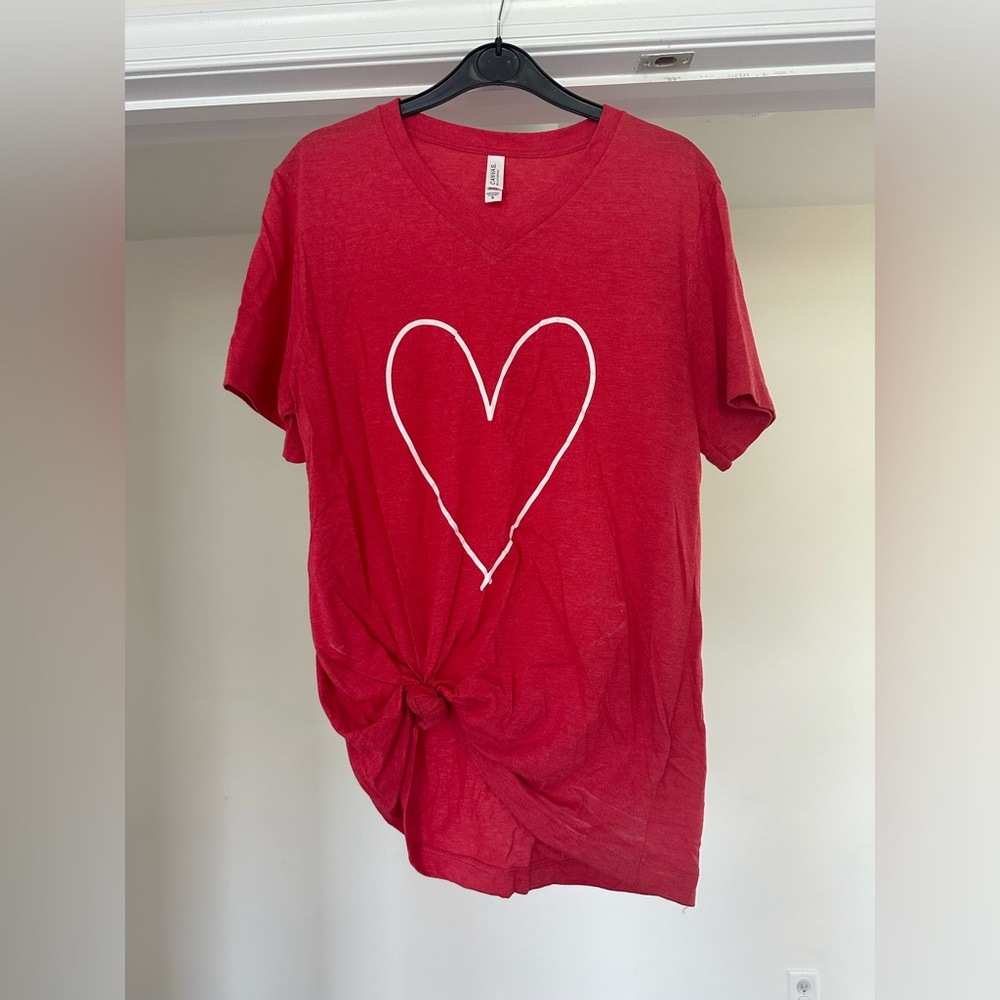 Pink Lily - Red and White Heart Graphic Tee - Size Medium